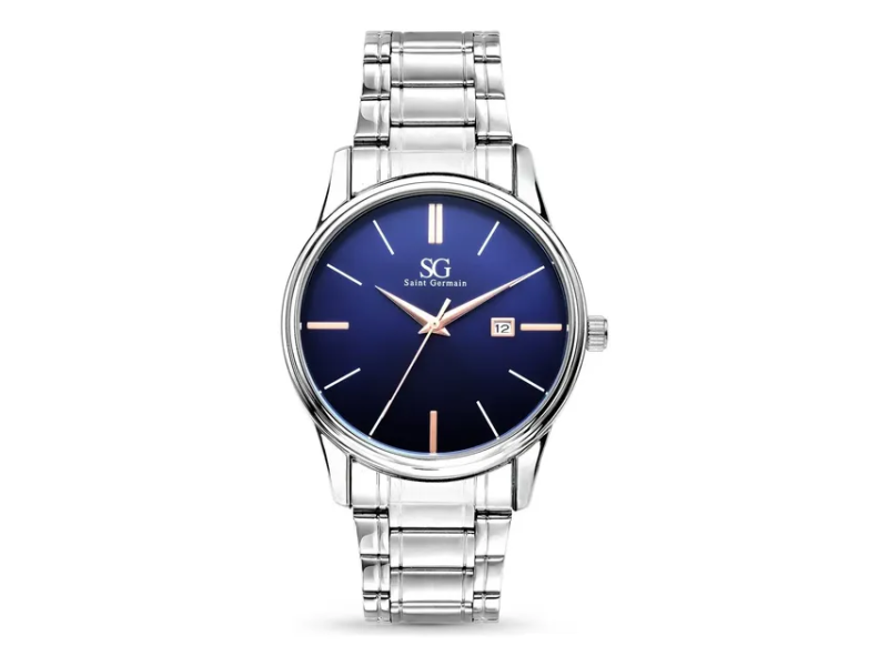 Relógio Masculino Clássico Prata Saint Germain 42mm Prateado Azul-marinho
